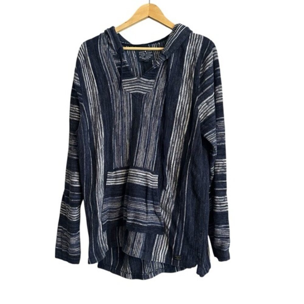 Lucky Brand Baja Woven Hooded Sweatshirt Sz Large Navy and White Long Sleeveless